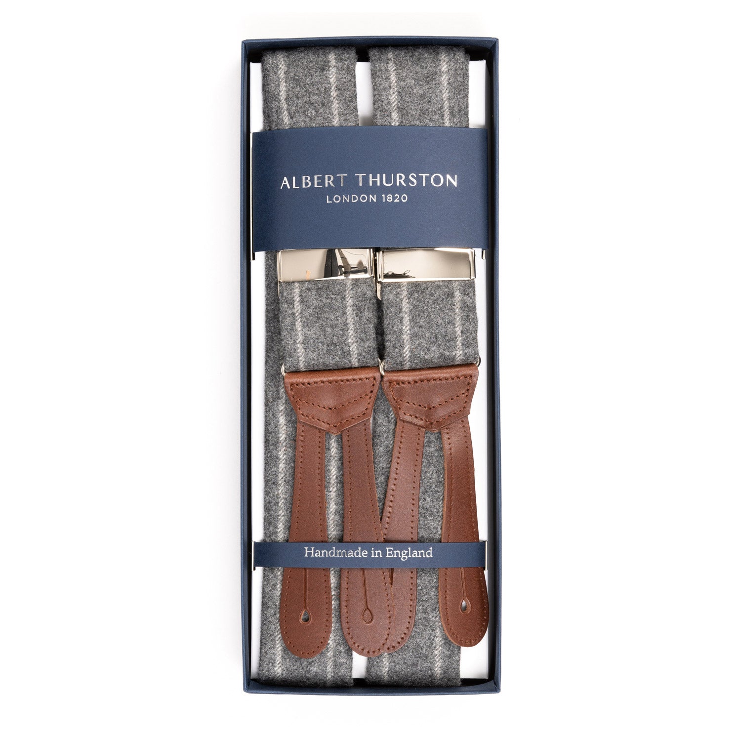 Light Gray Braces "Dugdale Chalkstripe-Flannel" with Buttons